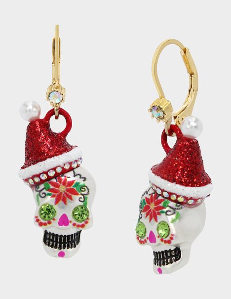 Betsey Johnson Red Women Jewelry Betseys Holiday Skull Santa Earrings Red